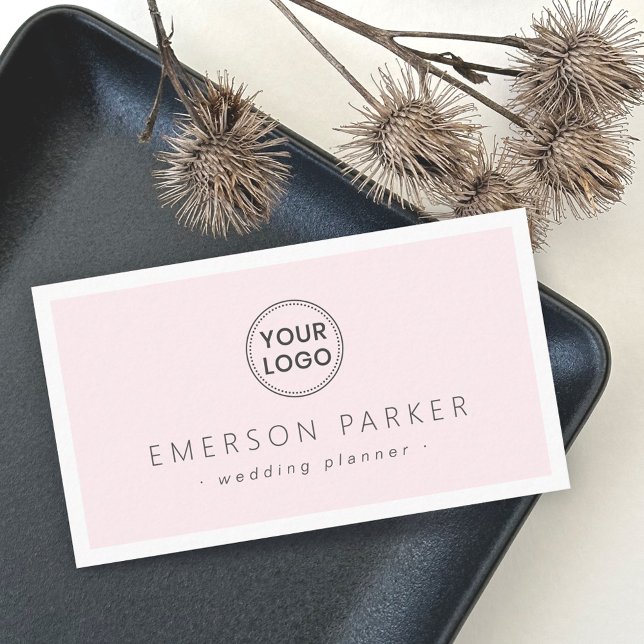 Pale pink and white modern minimalist add logo business card (Creator Uploaded)