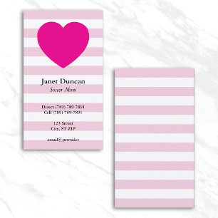 Pale Pink and White Stripes Hot Pink Heart Calling Card