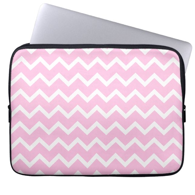 Pale Pink and White Zigzag Pattern. Laptop Sleeve (Front)