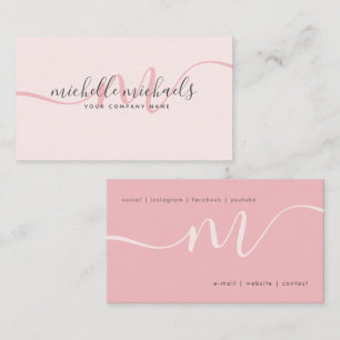 Pale Pink Blush Minimal Monogram Script Business Card