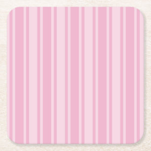 Pale pink candy stripes square paper coaster