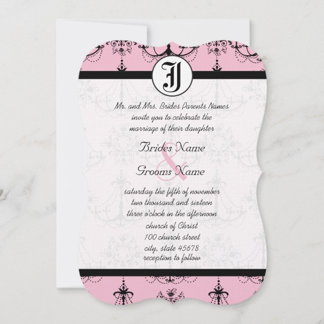 Pale Pink Chandelier with Photo Wedding Invites (Front)
