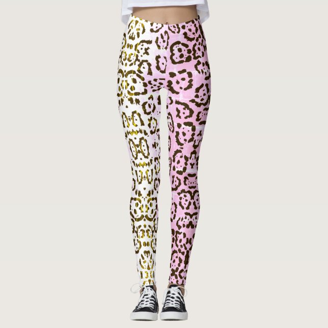 Pale Pink Cheetah Pop Art Cat Animal Print Leggings (Front)