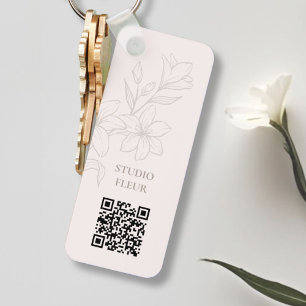 Pale pink   Chic Minimal Floral QR Keychain