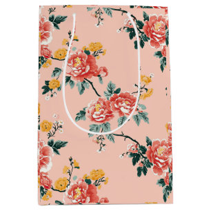 Pale Pink Chinoiserie Floral Medium Gift Bag