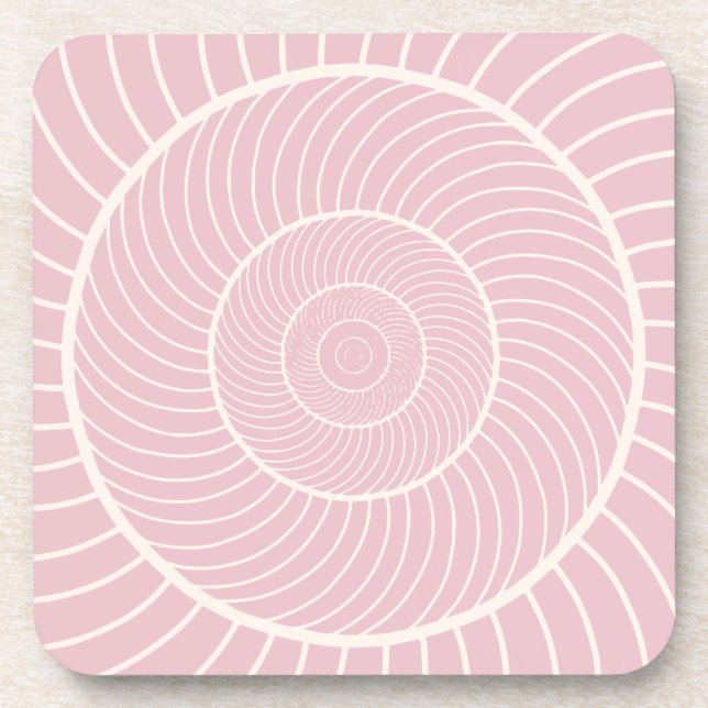 Pale pink cream spiral snail fibonacci sequence coaster (Front)