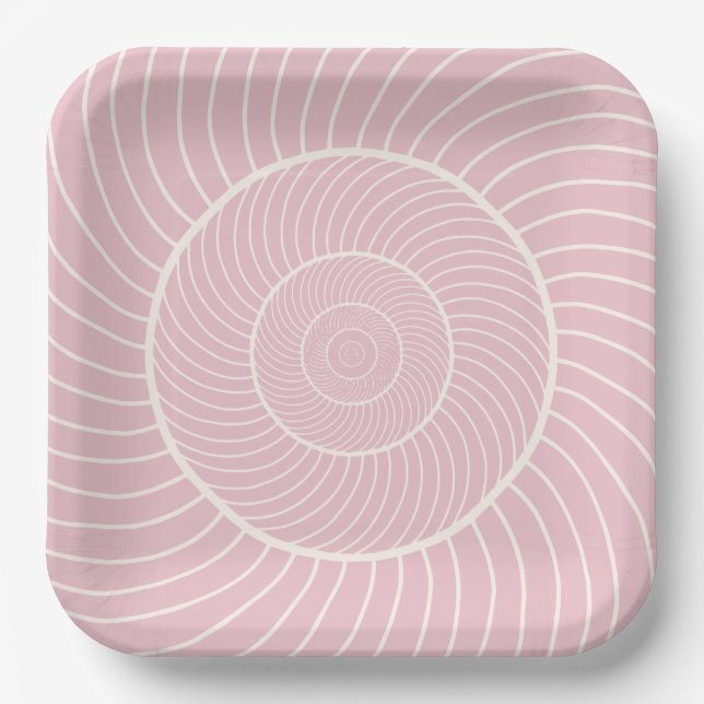 Pale pink cream spiral snail fibonacci sequence pa paper plate (Front)