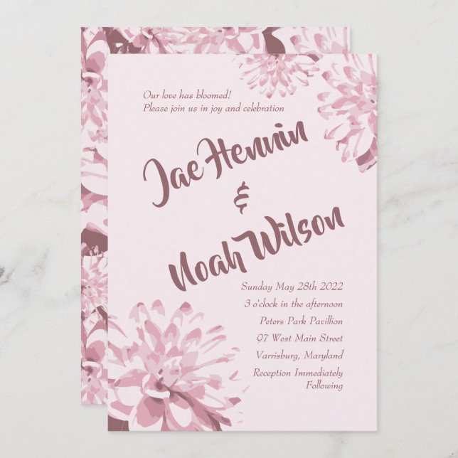 Pale Pink Dahlia Floral Wedding Invitations (Front/Back)