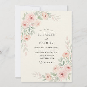 Pale Pink Delicate Floral Wedding Invitation