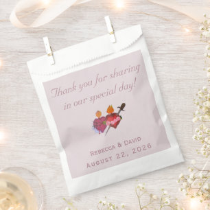 Pale-Pink & Dusty-Rose Two Hearts Catholic Wedding Favour Bags
