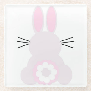 Pale Pink Easter Bunny Glass Coaster