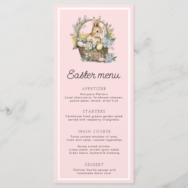 Pale Pink Easter Bunny Menu (Front)