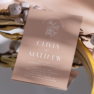 Pale pink elegant floral minimalist wedding + QR Invitation