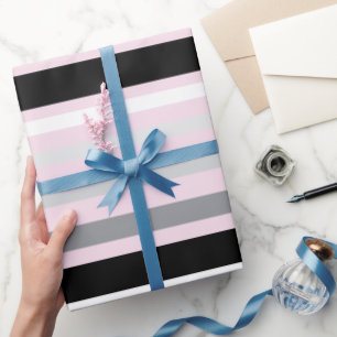 Pale Pink Elegant Gray Lines Black Gradient Wrapping Paper