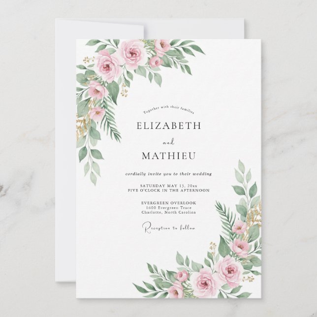 Pale Pink Ethereal Floral Wedding Invitation (Front)