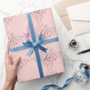 Pale Pink Fancy Flourished LOVE Modern Calligraphy Wrapping Paper