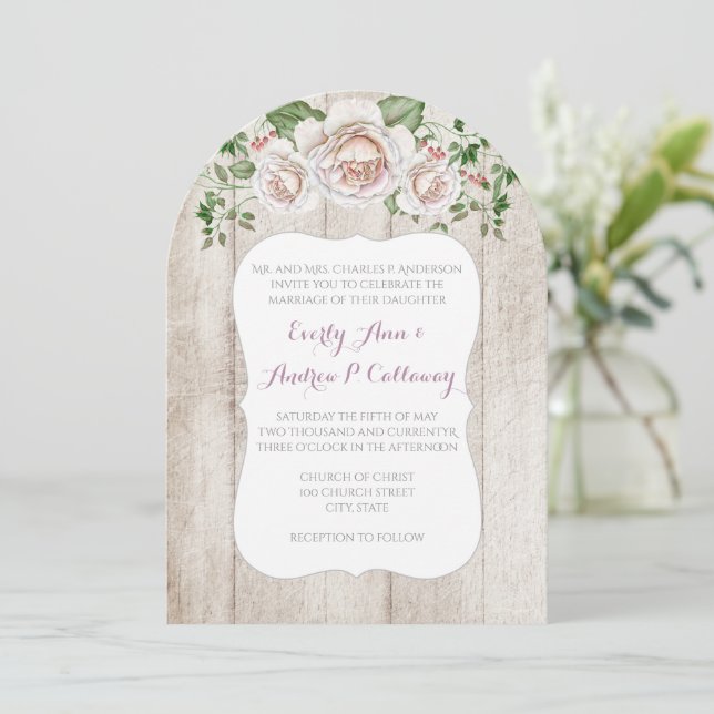 Pale Pink Farm House Barnwood Wedding invitations (Standing Front)