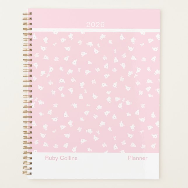 Pale Pink Feminine Minimalist Floral Large Planner (Front)