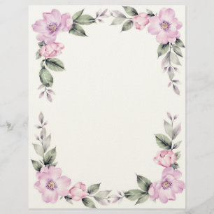 Pale Pink Floral Border Stationery Paper Custom Letterhead
