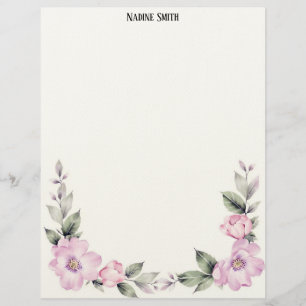 Pale Pink Floral Bottom Border Custom Letterhead