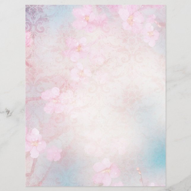 Pale Pink Floral & Damask Scrapbook Ephemera (Front)
