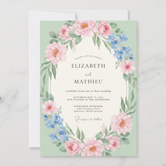 Pale Pink Floral Romance Wedding Invitation (Front)