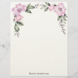 Pale Pink Floral Top Border Custom Letterhead