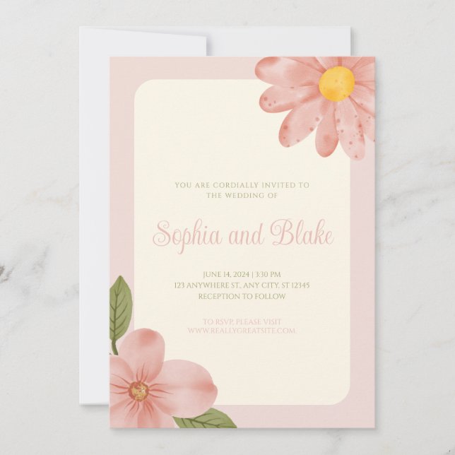 Pale Pink Floral Wedding Invitation (Front)