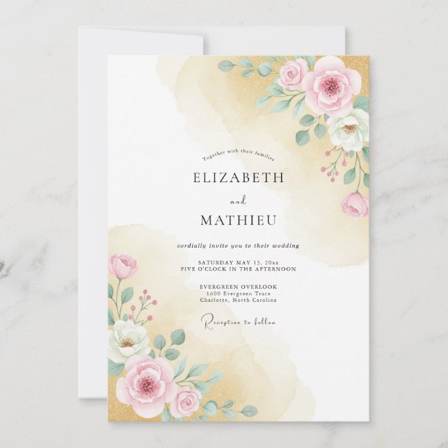Pale Pink Floral Whimsy Wedding Invitation (Front)