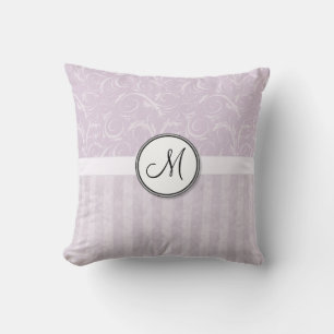 Pale Pink Floral Wisps & Stripes with Monogram Cushion