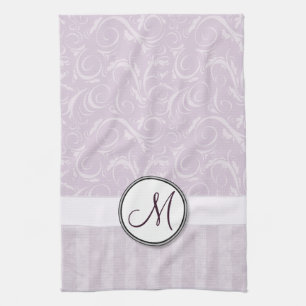 Pale Pink Floral Wisps & Stripes with Monogram Tea Towel