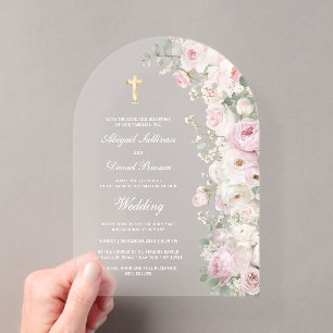 Pale Pink Flowers Arch Wedding Acrylic Invitations