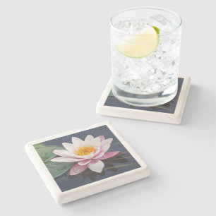 "PALE PINK, FULLY- OPENED LOTUS BLOSSOM" STONE COASTER
