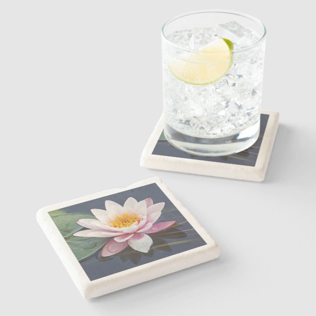 "PALE PINK, FULLY- OPENED LOTUS BLOSSOM" STONE COASTER (Side)