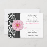 Pale Pink Gerber Daisy Damask Wedding RSVP Reply