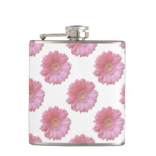Pale pink gerbera daisy hip flask