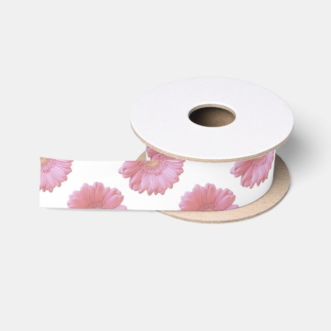 Pale pink gerbera daisy satin ribbon (Spool)