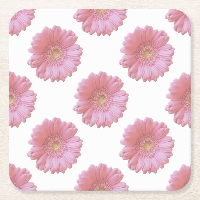 Pale pink gerbera daisy square paper coaster (Front)