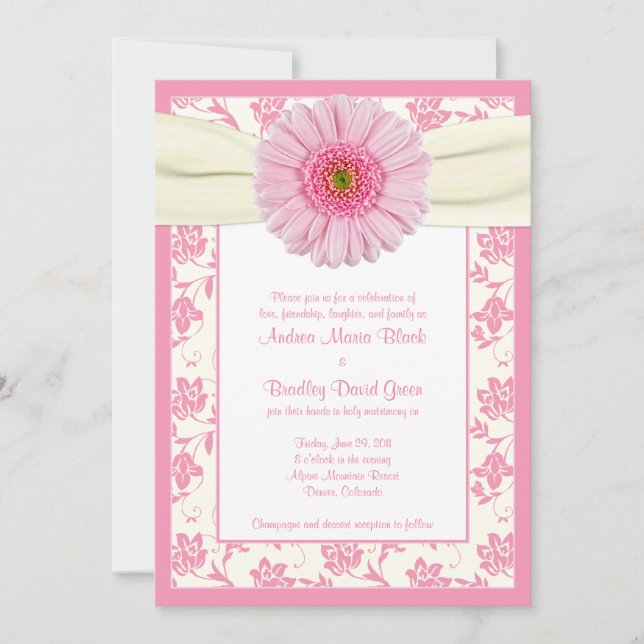Pale Pink Gerbera Ivory Floral Wedding Invitation (Front)
