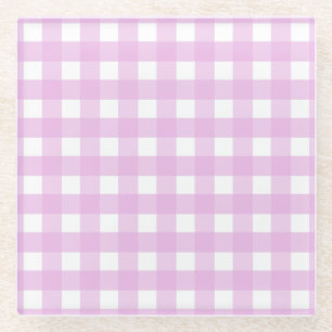 Pale pink gingham glass coaster