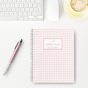 Pale Pink Gingham Grandmillennial  Monogram Name N Notebook