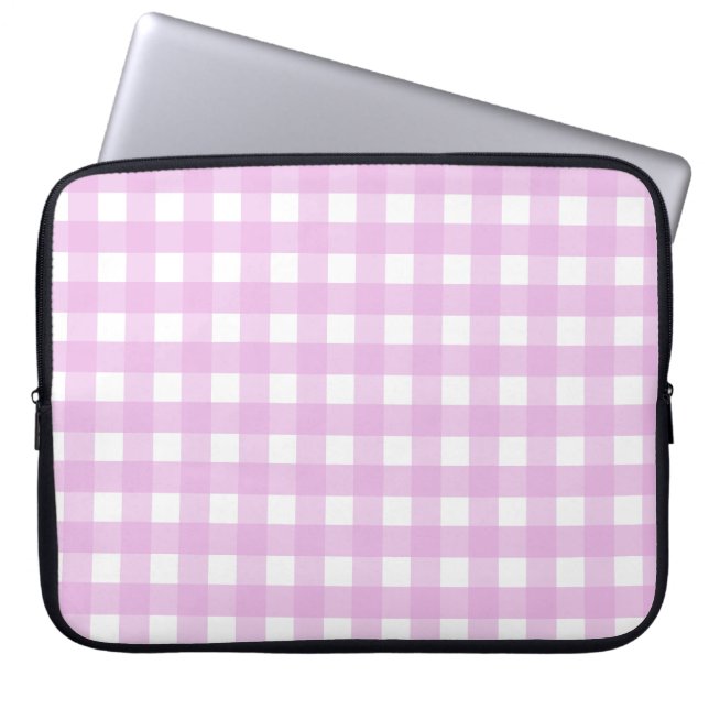 Pale pink gingham laptop sleeve (Front)