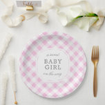 Pale Pink Gingham Plaid Sweet Baby Girl Paper Plate<br><div class="desc">A charming detail for any baby shower,  these custom paper plates feature a sweet blush pink and white gingham plaid pattern and easy to personalise text for a party detail that has the charm of country cottage affair.</div>