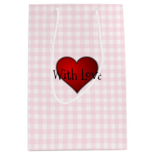 Pale Pink Gingham Red heart With Love Medium Gift Bag