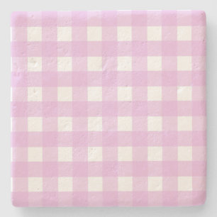 Pale pink gingham stone coaster