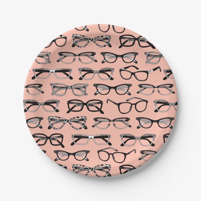 Pale Pink Glasses, Eyeglasses, Eyewear Paper Plate (Front)