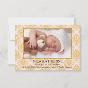 Pale Pink Glitter Flourish- 3x5 Birth Announcement