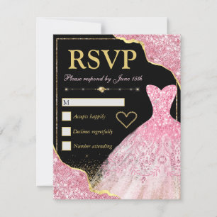 Pale Pink Glitter Glam Edges & Dress Sweet 16 RSVP Card