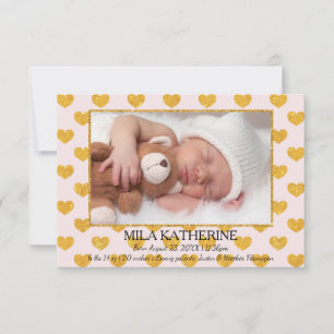 Pale Pink Glitter Hearts _ 3x5 Birth Announcement
