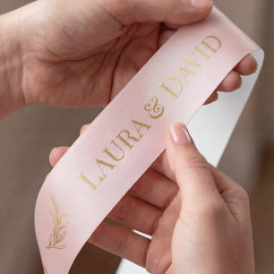 Pale Pink Gold Personalised Wedding Gift Ribbon Satin Ribbon